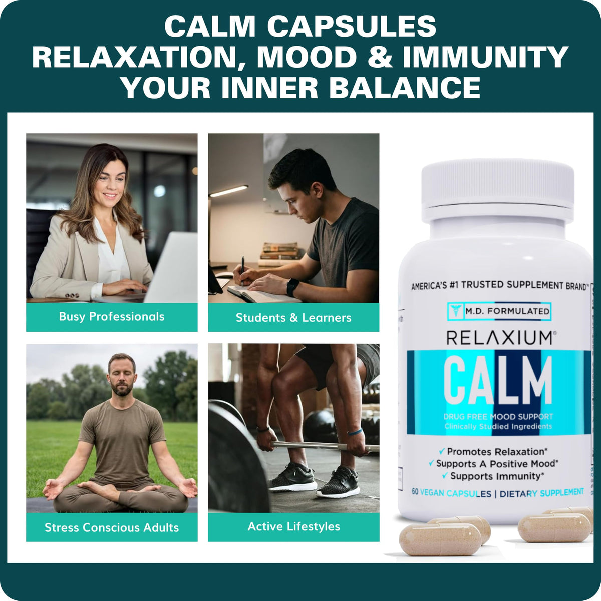 Relaxium Calm Stress & Mood Support Supplement - 60 Capsules - image 5