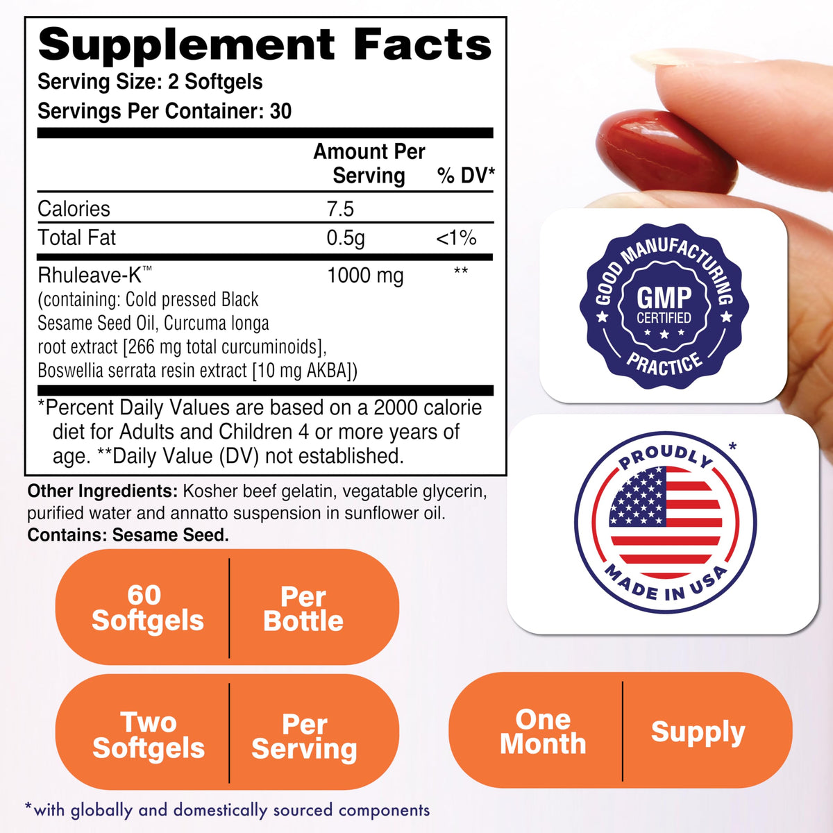 Health Thru Nutrition Rhuleave-K 1000mg Curcumin Joint Support - 60 Softgels - image 2