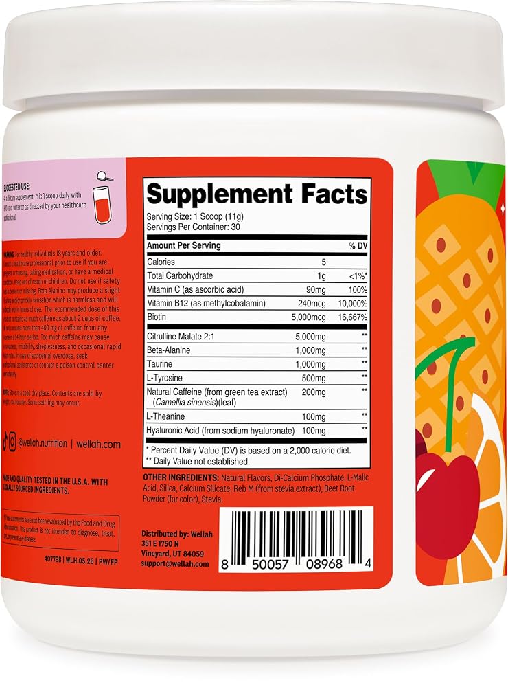 Wellah Pre-Workout Drink Mix Fruit Punch - 30 Servings - image 4