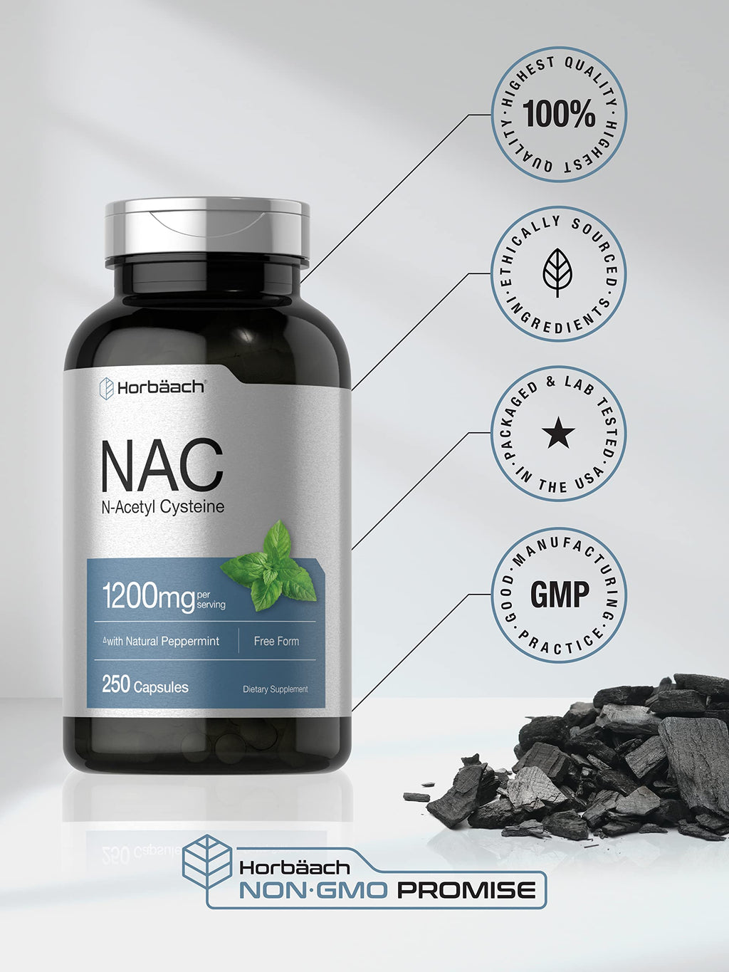 Horbäach NAC N-Acetyl Cysteine 1200mg - 250 Capsules - image 5