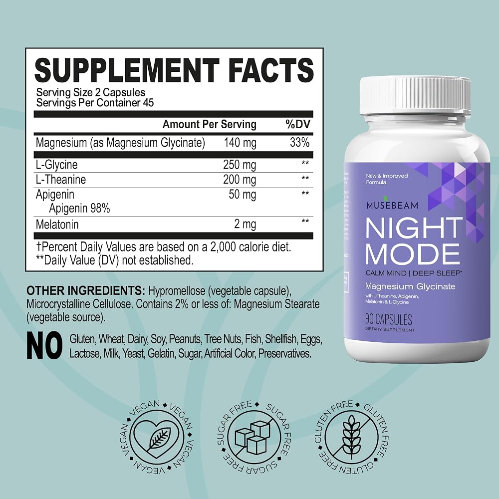 MuseBeam Magnesium Glycinate with Melatonin & L-Theanine, 90 Capsules