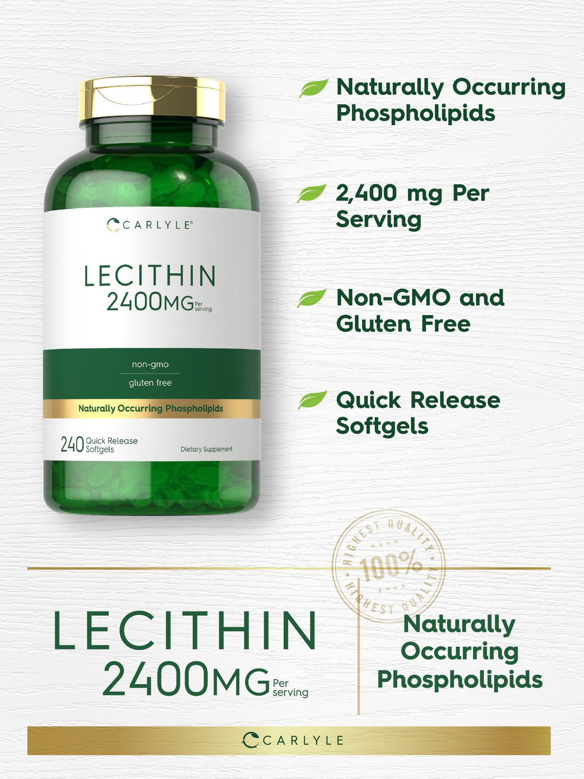 Carlyle Lecithin Soy Supplement 2400mg - 240 Softgels - image 3