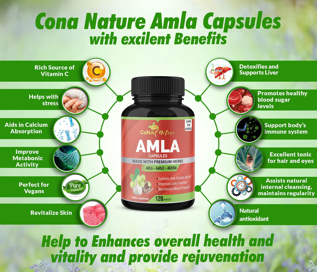 Cona Nature Organic Amla Capsules with Arjuna & Garlic - 120 Capsules - image 4