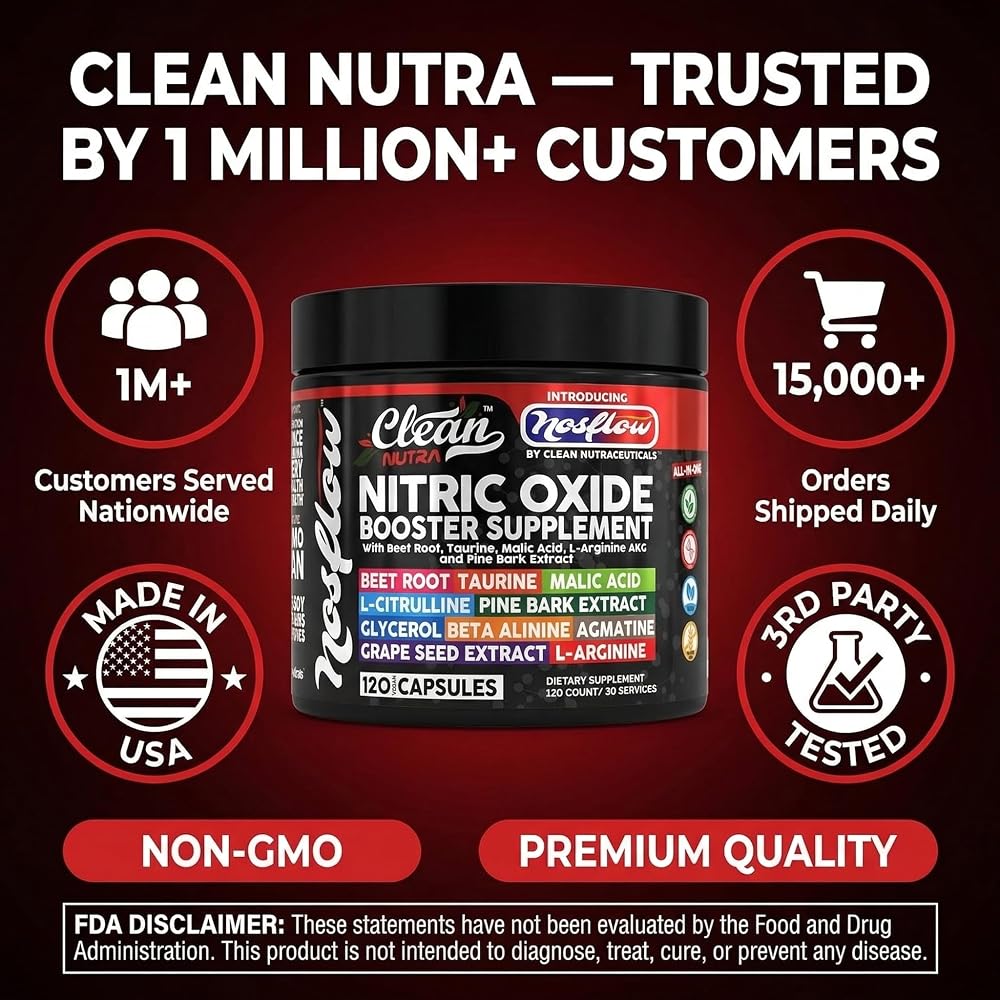 Clean Nutraceuticals NosFlow Nitric Oxide Supplement - 120 Capsules - image 8