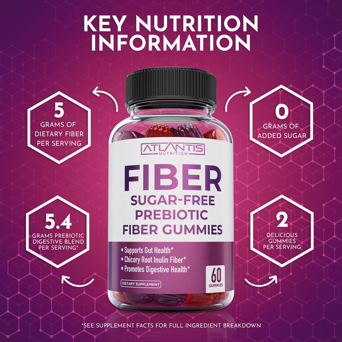 Atlantis Nutrition Sugar Free Fiber Gummies for Digestive Health - 120 Gummies - image 8
