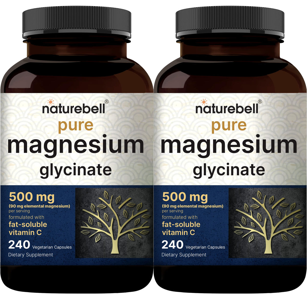 NatureBell Pure Magnesium Glycinate 500mg - 480 Capsules