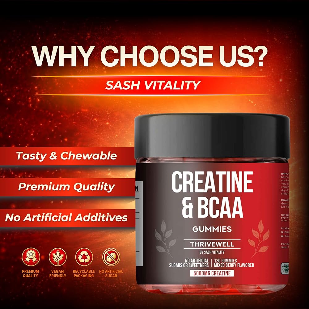 SASH Vitality Creatine Monohydrate Gummies 5000mg with BCAAs - 120 Gummies - image 6