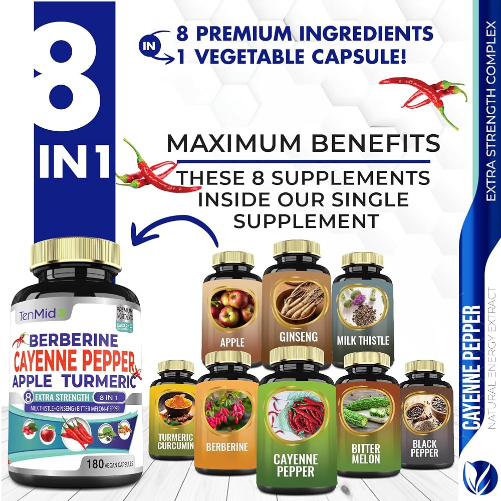Tenmido Cayenne Pepper Extract with Berberine & Turmeric - 180 Capsules - image 2