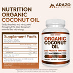Arazo Nutrition Organic Coconut Oil 2000 MG - 120 Softgels - image 2