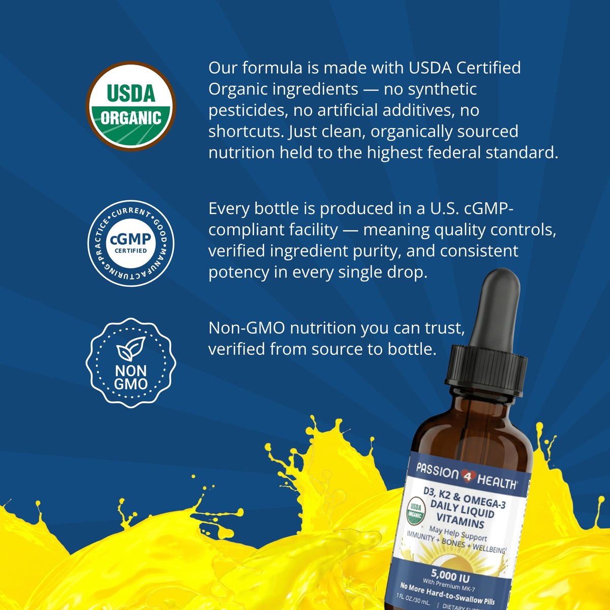 Passion 4 Life Organic Liquid Vitamin D3 K2 Omega-3 - 1 Fl Oz - image 5