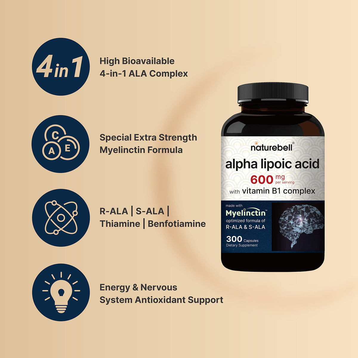 NatureBell Alpha Lipoic Acid Complex 600mg - 300 Capsules - image 3