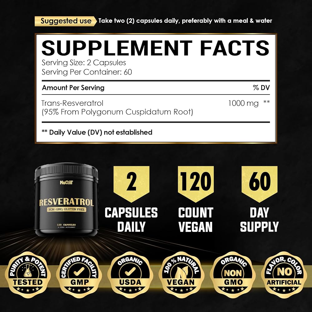 NUQIIT Trans Resveratrol 1000mg Supplement - 120 Vegan Capsules - image 6