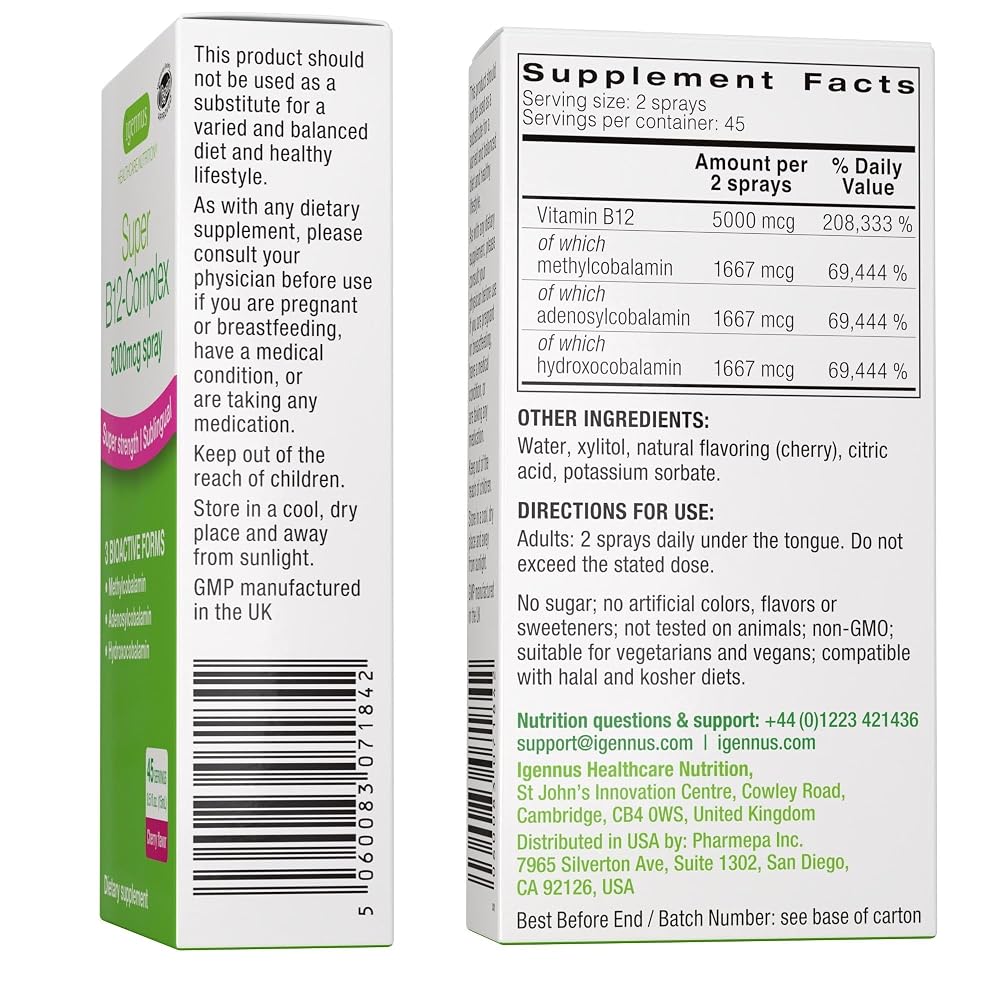 Igennus Super Vitamin B12 Complex 5000mcg Sublingual Spray - 45 Servings - image 6