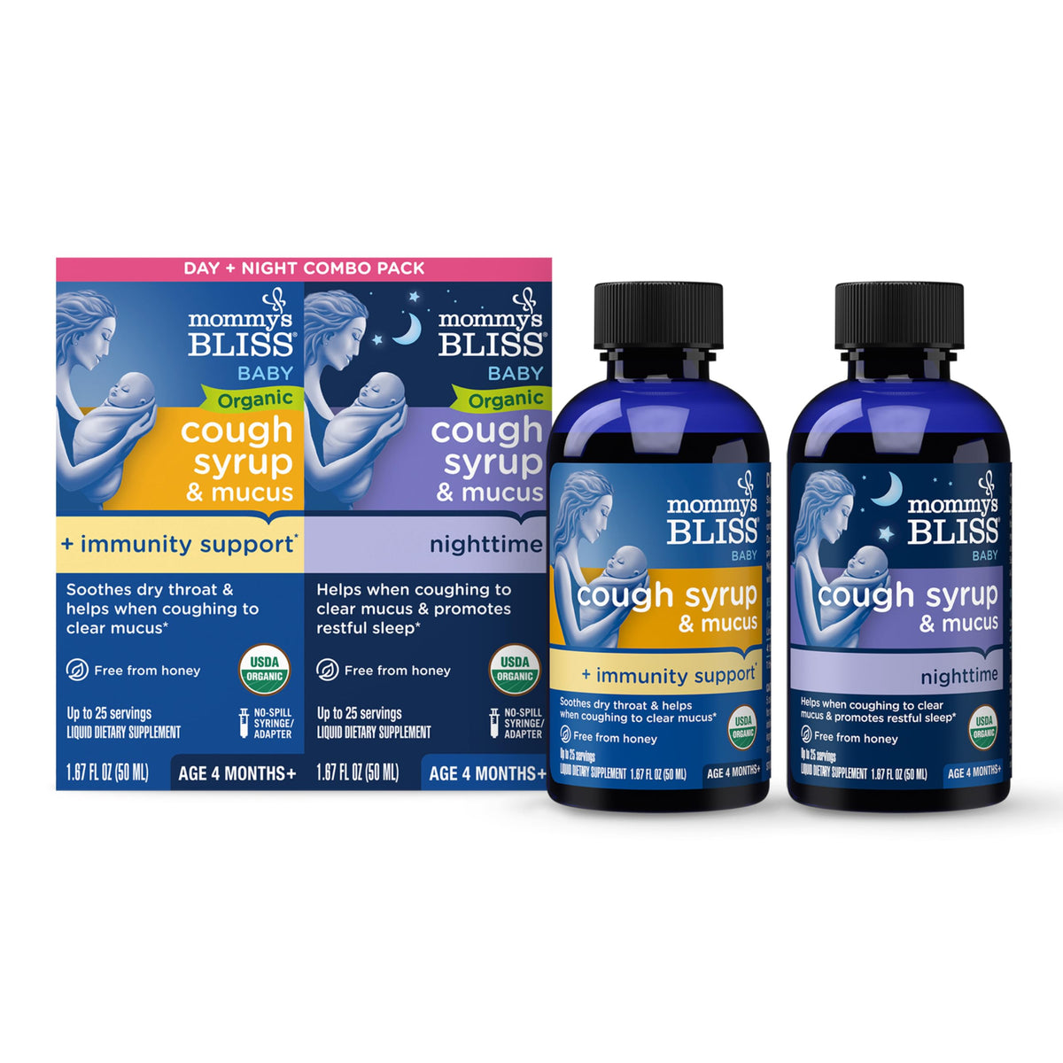 Mommy's Bliss Baby Organic Cough Syrup Elderberry Day & Night - 3.34 Fl Oz