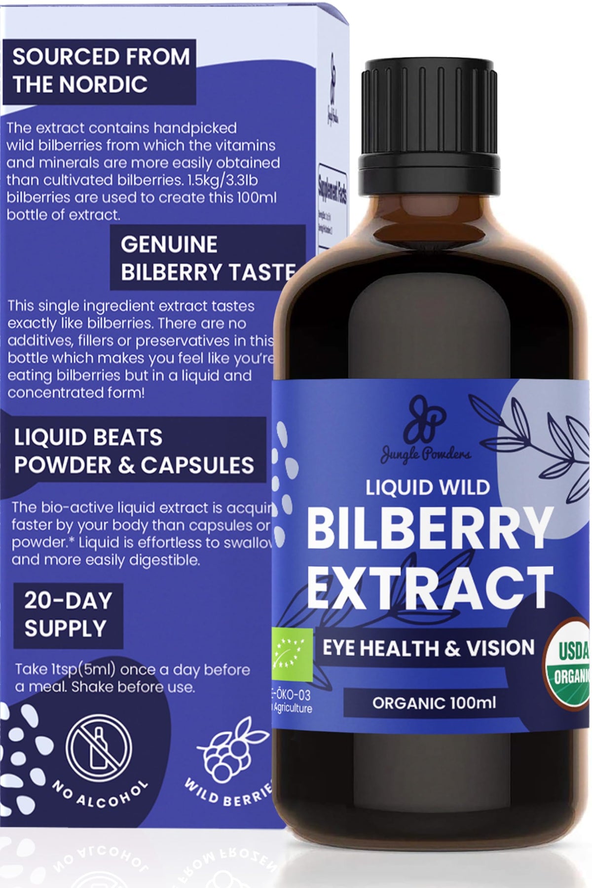Jungle Powders Wild Bilberry Extract for Eyes USDA Organic - 3.4 Fl Oz
