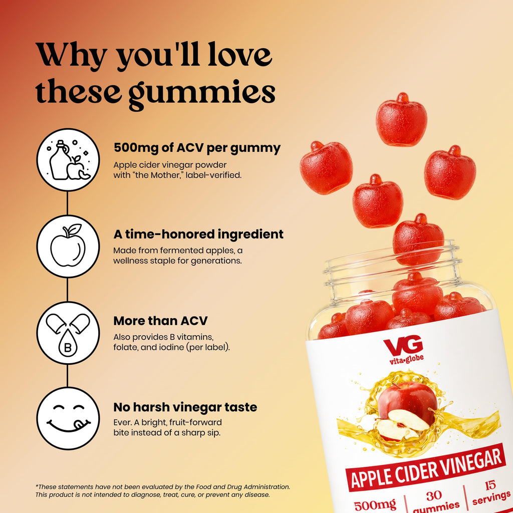 Vita Globe Apple Cider Vinegar Gummies 500mg with Mother - 30 Count - image 4