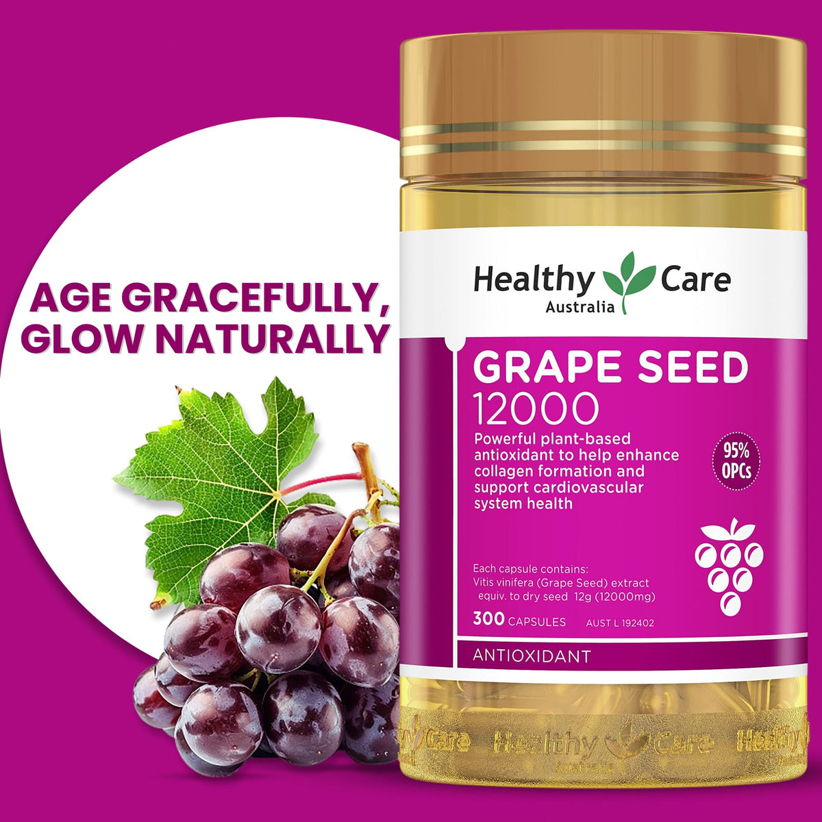 Healthy Care Grapeseed Extract 12000 - 300 Capsules - image 2