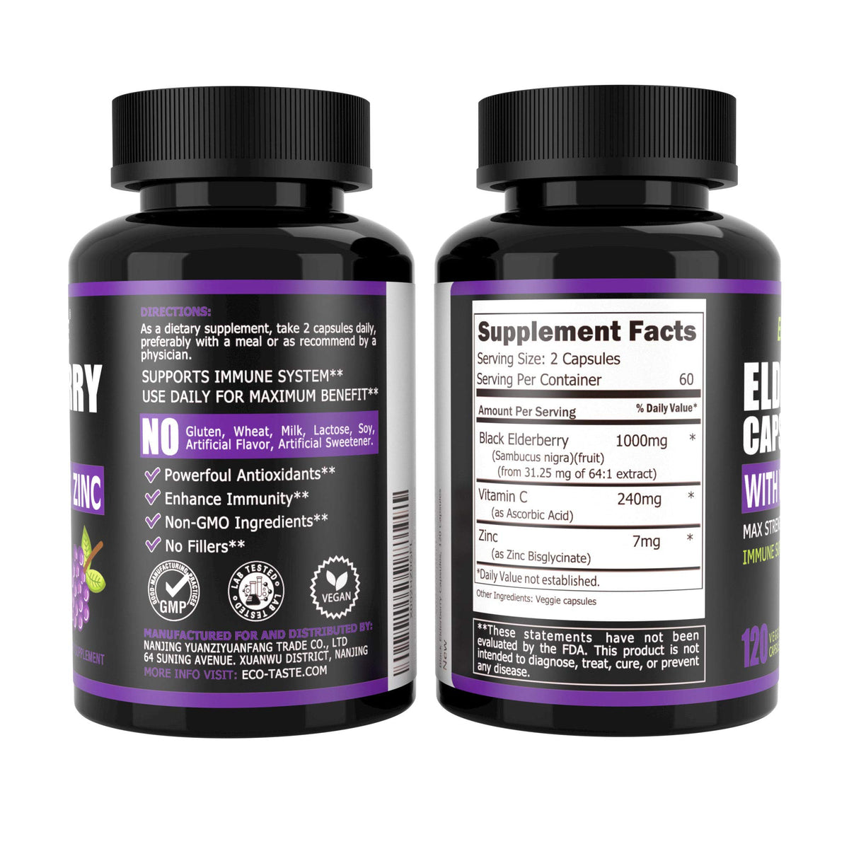 ECO-TASTE Black Elderberry Capsules with Zinc & Vitamin C - 120 Count - image 7