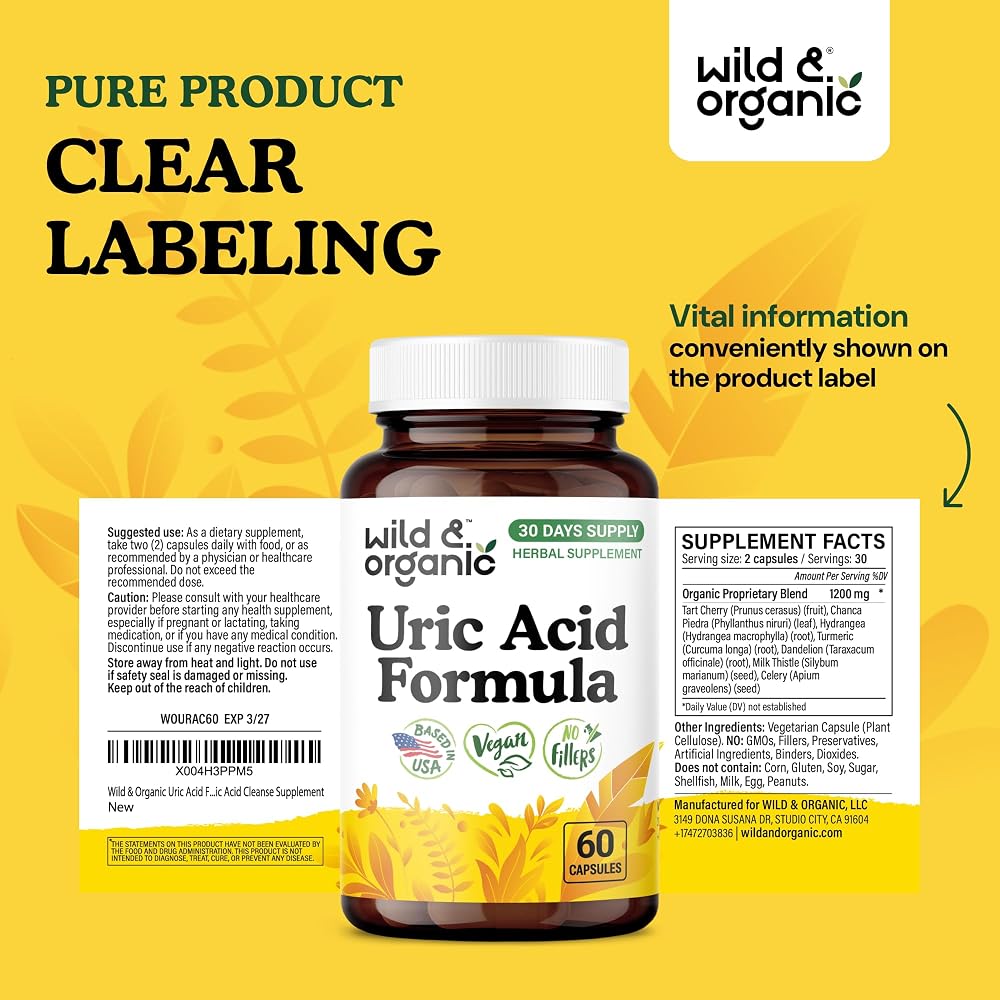 Wild & Organic Uric Acid Formula Capsules - Uric Acid Cleanse Support