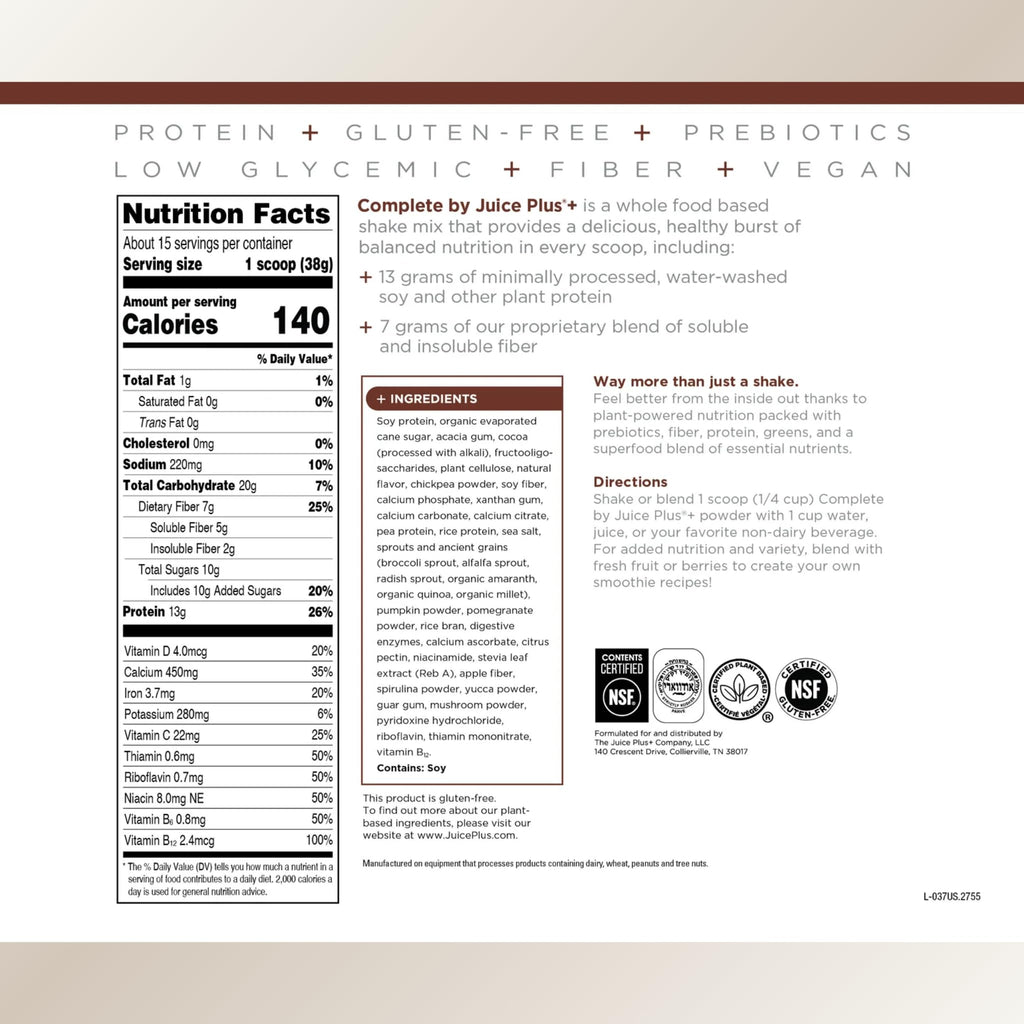 Juice Plus+ Complete Dutch Chocolate Shake Powder - 30 Servings - image 8