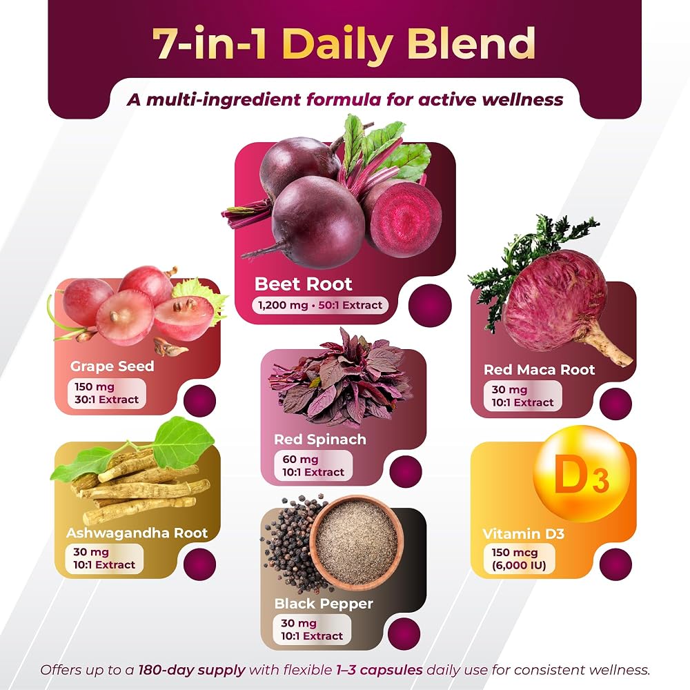 GriMed Beet Root 1500mg with Grape Seed Extract - 180 Capsules - image 5