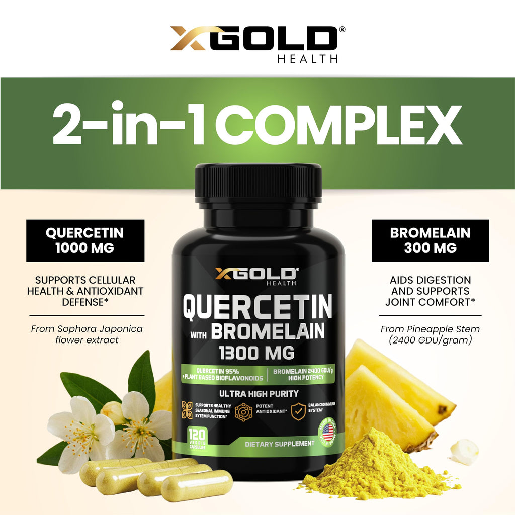 X Gold Health Quercetin with Bromelain 1300 mg - 120 Vegetarian Capsules - image 3