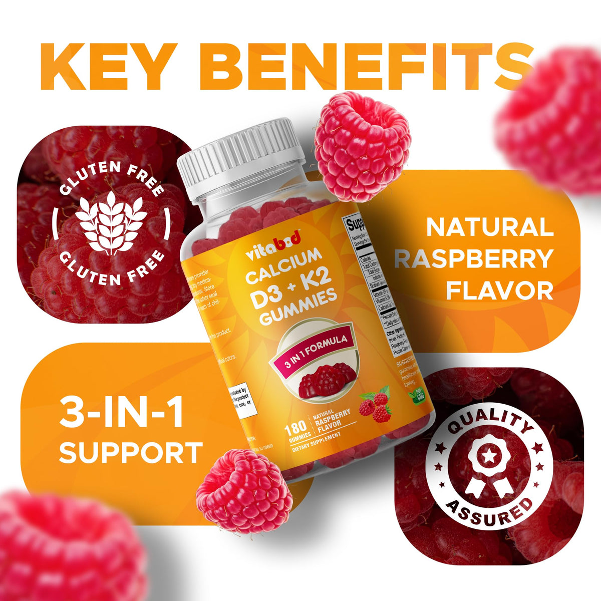 Vitabod Vitamin D3 + K2 Gummies for Bone & Heart Health - 180 Gummies - image 5