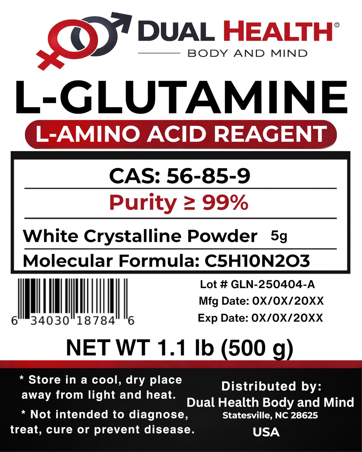 Dual Health Body & Mind L-Glutamine Pure Powder 5000mg - 500g - image 2