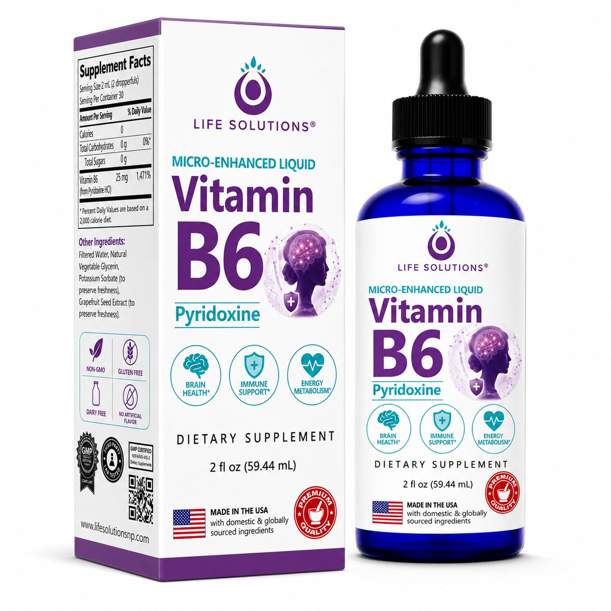 Life Solutions Vitamin B6 25mg Liquid Drops - 2 Fl Oz