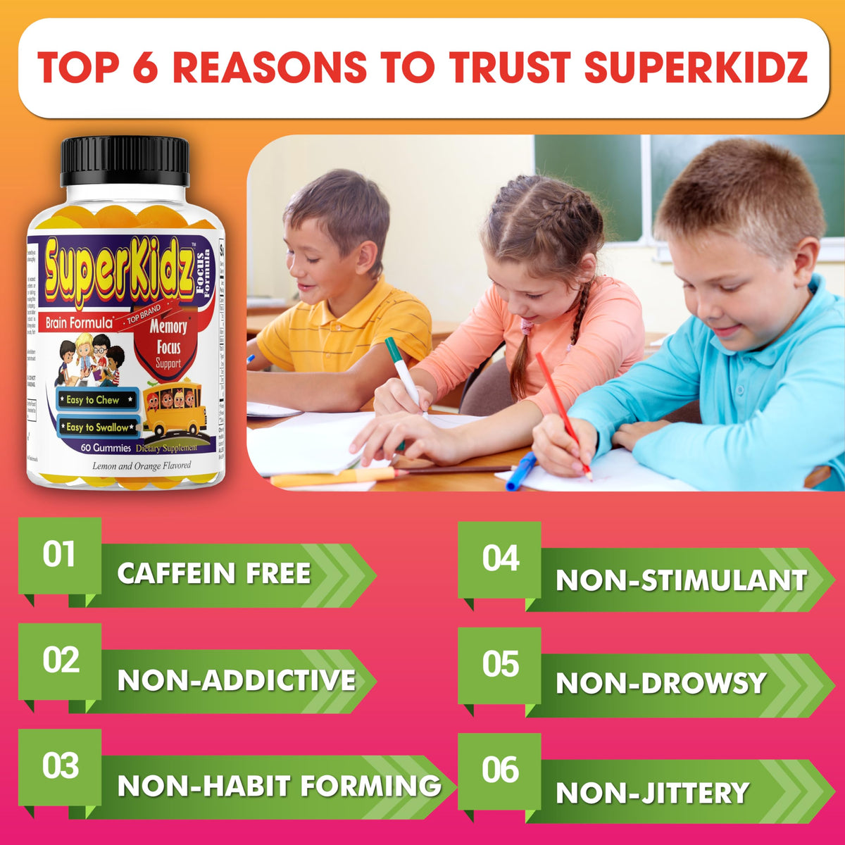 Superkids Kids Focus Gummies with Omega 3 DHA - 60 Count - image 5