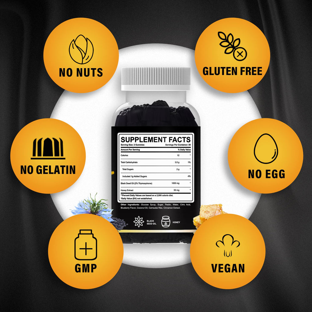 Vakasa Black Seed Oil Gummies 1000mg Immune Support - 60 Gummies - image 6
