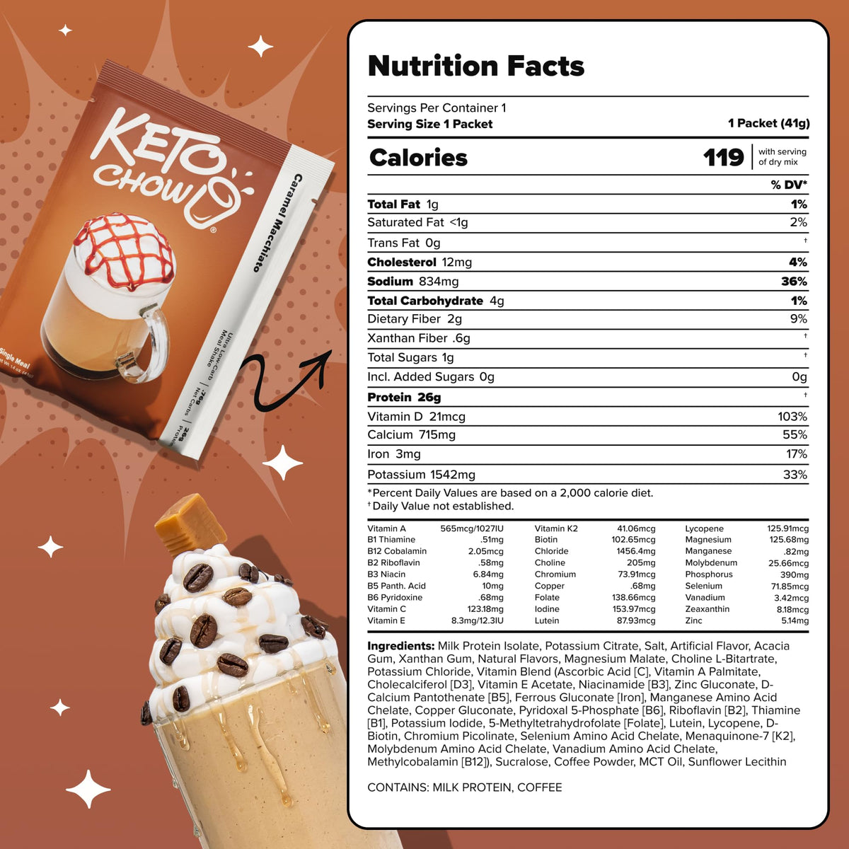 Keto Chow Caramel Macchiato Meal Replacement Shake Powder - 1 Serving - image 8