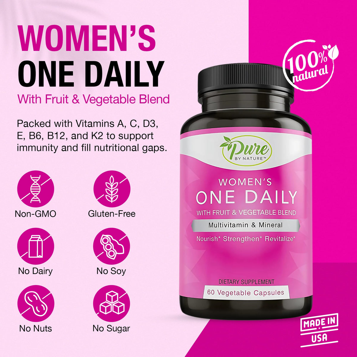 Pure By Nature One-Daily Multivitamin for Women - 60 Capsules - image 2