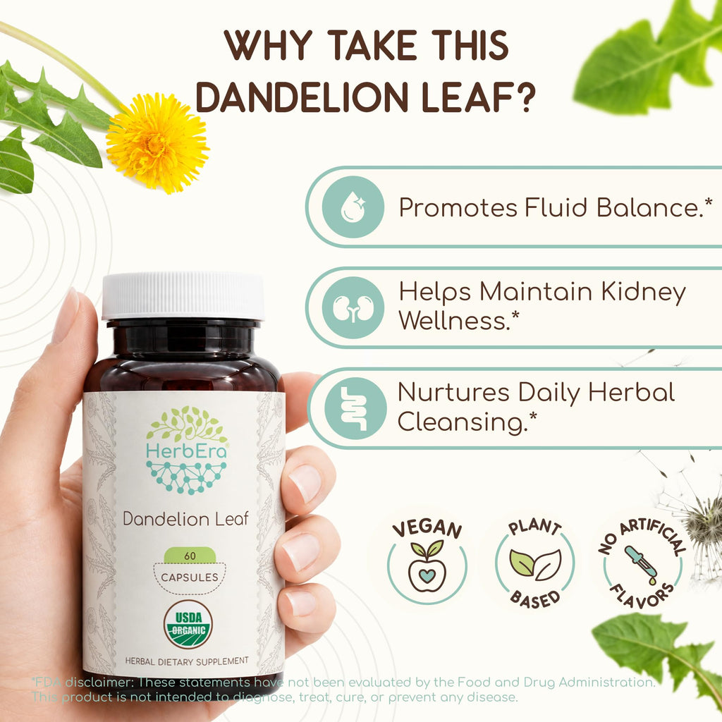 HerbEra USDA Organic Dandelion Leaf Capsules - 60 Capsules - image 2