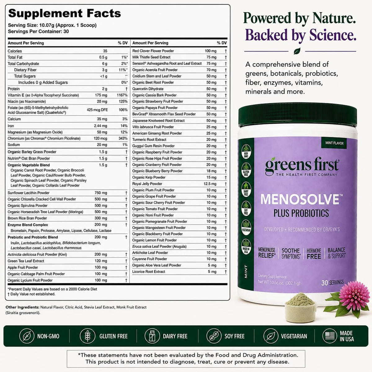 Greens First MenoSolve Plus Probiotics Powder - 30 Servings - image 8