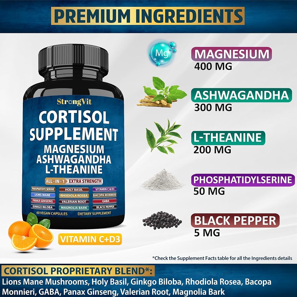StrongVit Cortisol Supplements for Women and Men with Magnesium