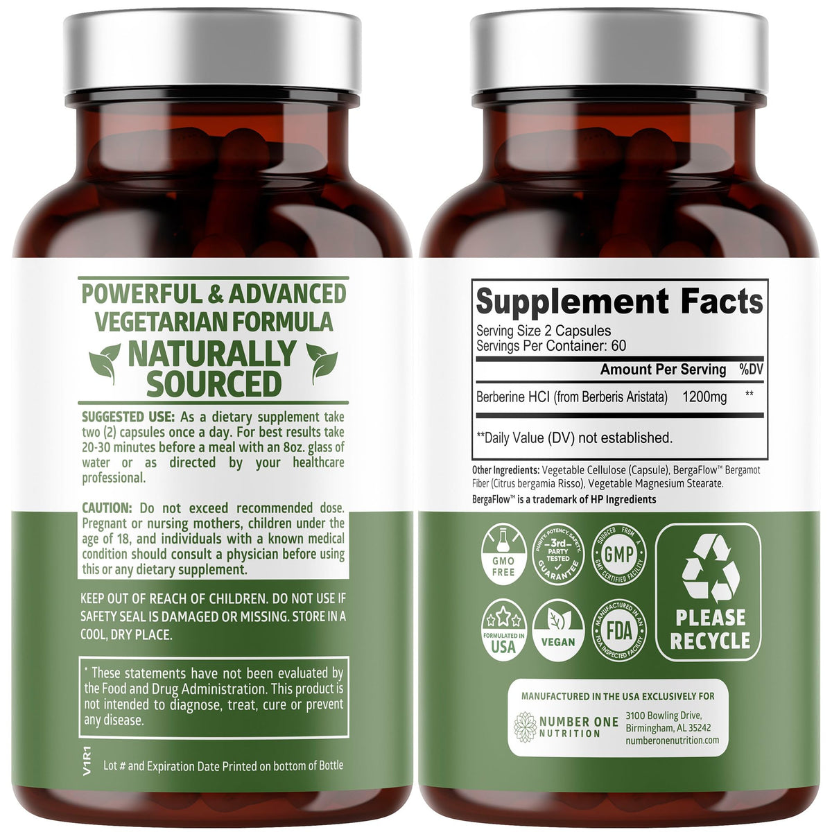 Number One Nutrition Berberine 1200mg Digestive & Gut Wellness Support - image 2