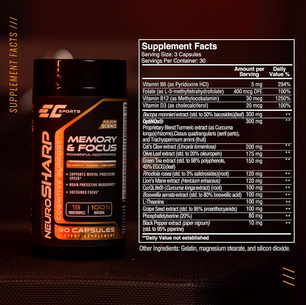 EC Sports NeuroSharp Nootropic Supplement for Focus - 90 Capsules - image 4
