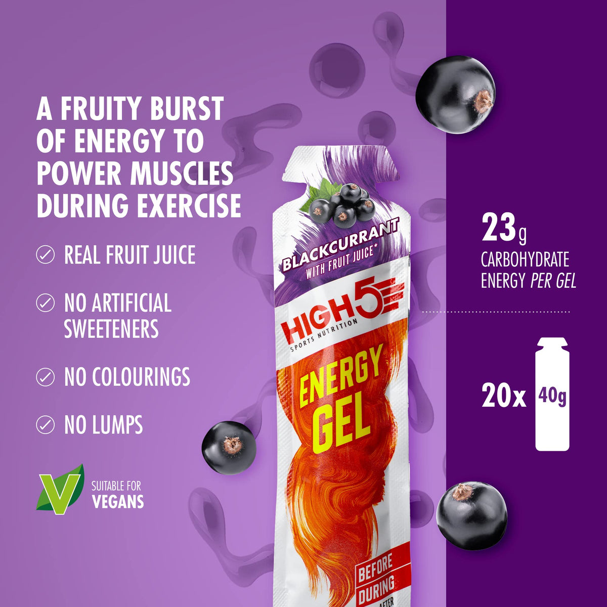 HIGH 5 HIGH5 Energy Gels Blackcurrant - 20 x 40g - image 2