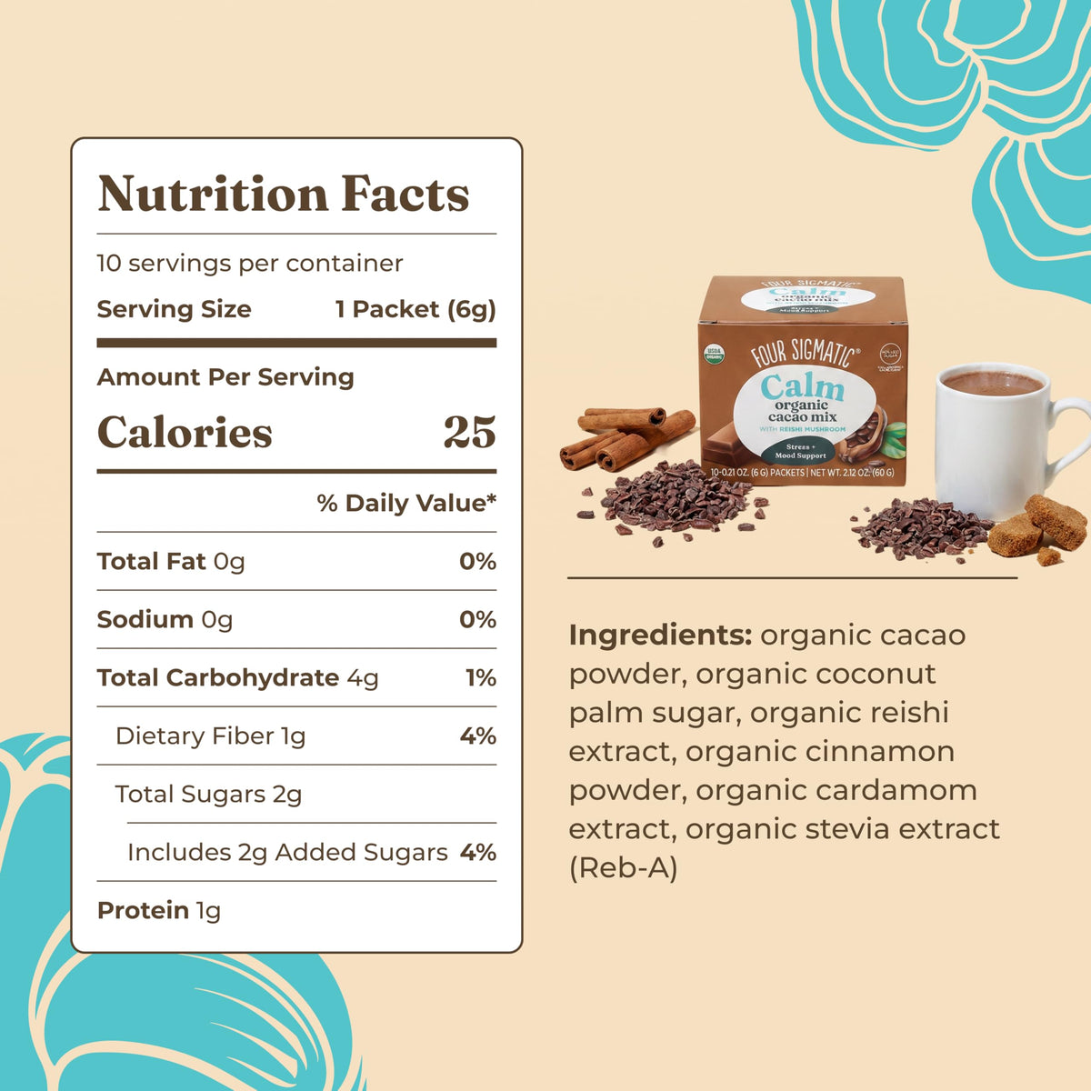 Four Sigmatic Calm Mushroom Cacao Mix with Reishi - 10 Count - image 2