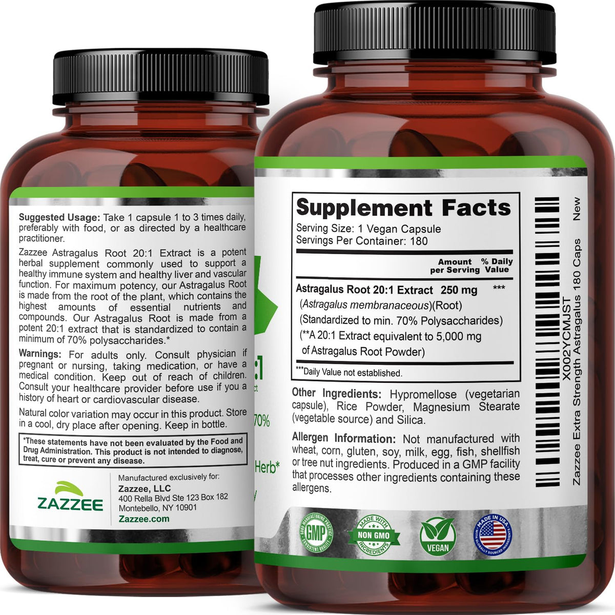 Zazzee Extra Strength Astragalus Root 20:1 Extract - 180 Capsules - image 8