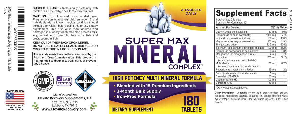 Elevate Recovery Multimineral Supplement Iron-Free - 180 Tablets - image 8