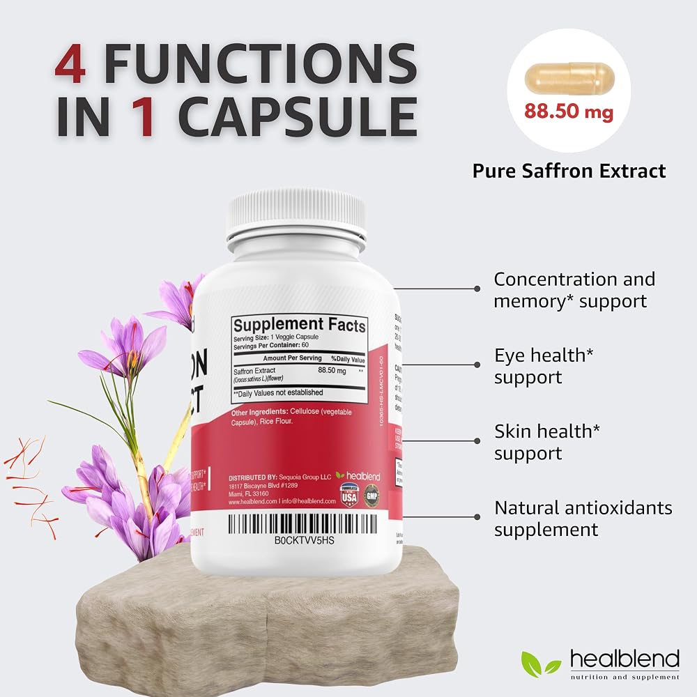 Healblend Natural Premium Saffron Extract 88.5 mg - 60 Capsules - image 3