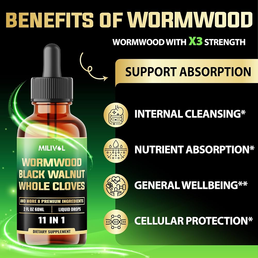 MILIVOL Wormwood Liquid Drops with Black Walnut & Herbs - 2 Fl Oz - image 4