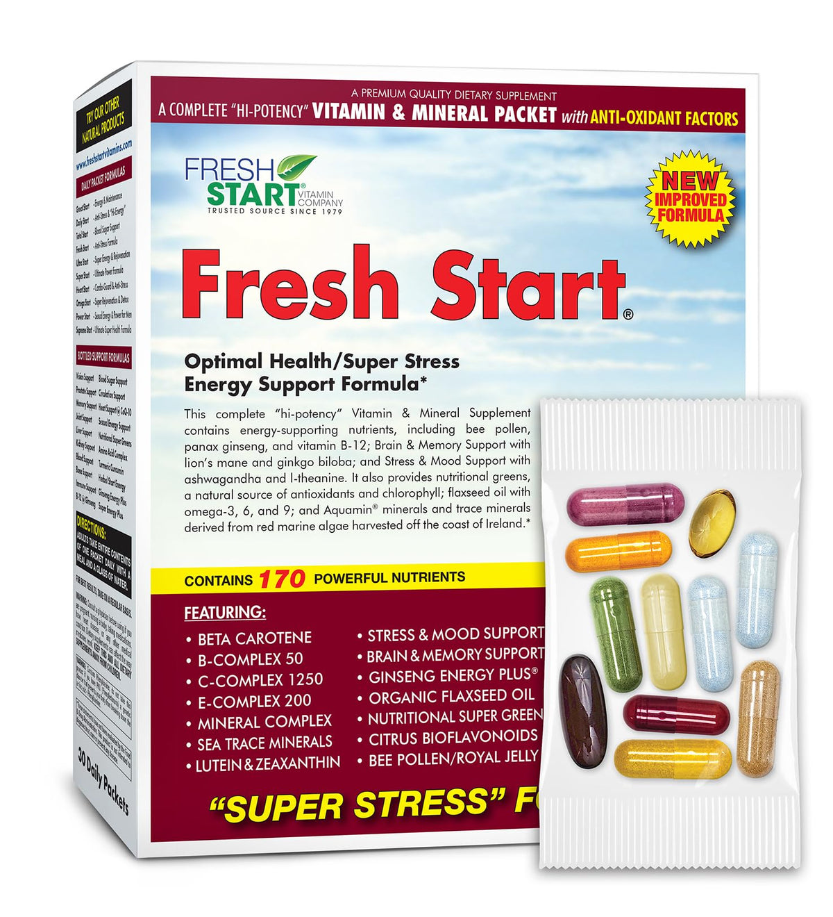 Fresh Start All-in-One Daily Vitamin Pack for Stress & Brain Support - 30 Count