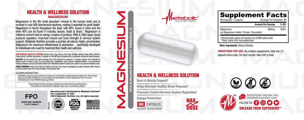 Metabolic Nutrition Magnesium 650mg - 90 Capsules - image 3
