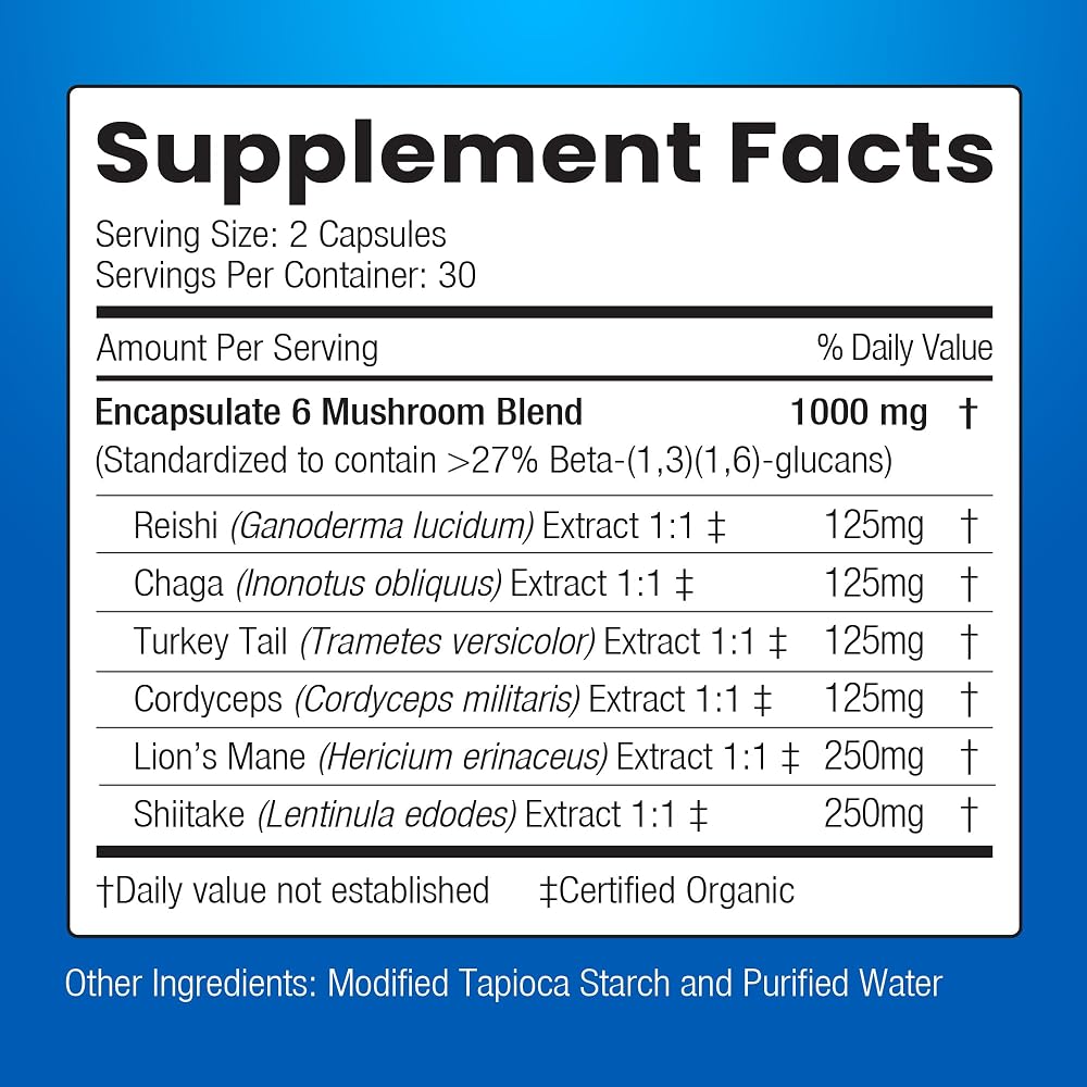 ENCAPSULATE 6 Mushroom Blend 1000mg Immune Support - 60 Capsules - image 3