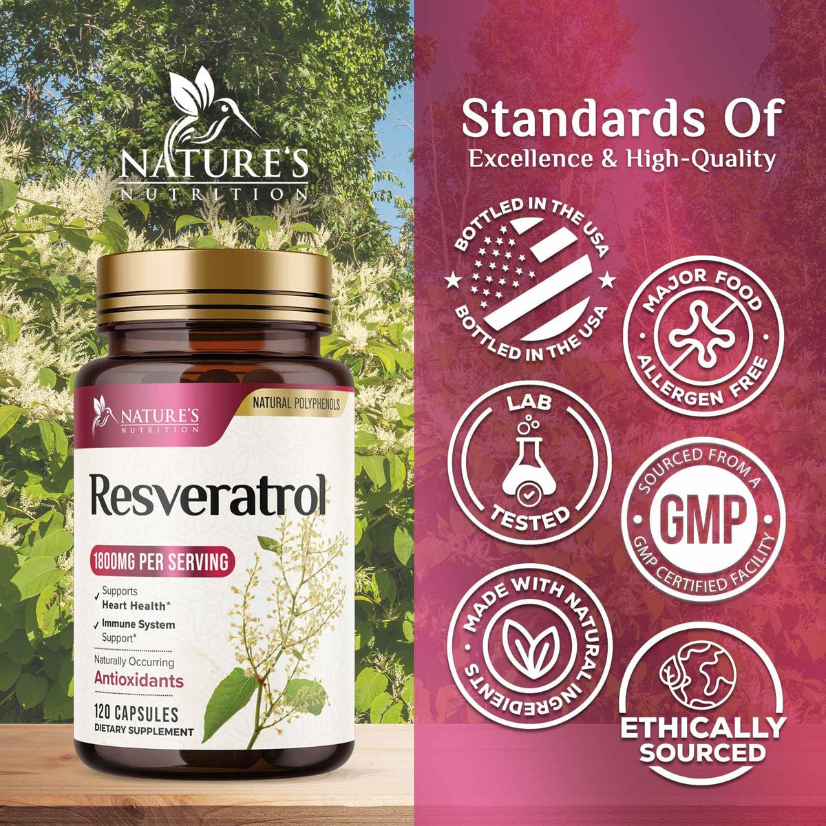 Nature's Nutrition Resveratrol Complex 1800 mg - 3x Strength