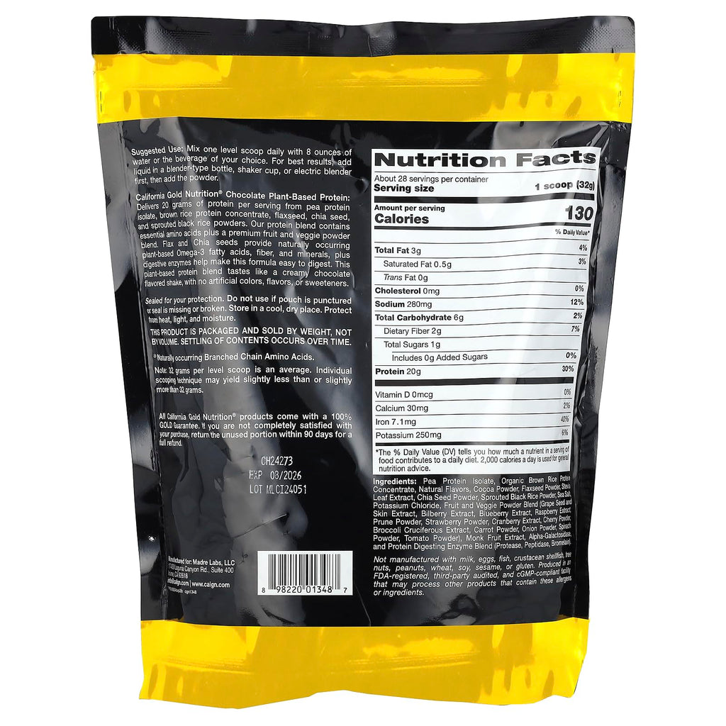 California Gold Nutrition Sport Plant-Based Protein Powder - 2 lb - image 2