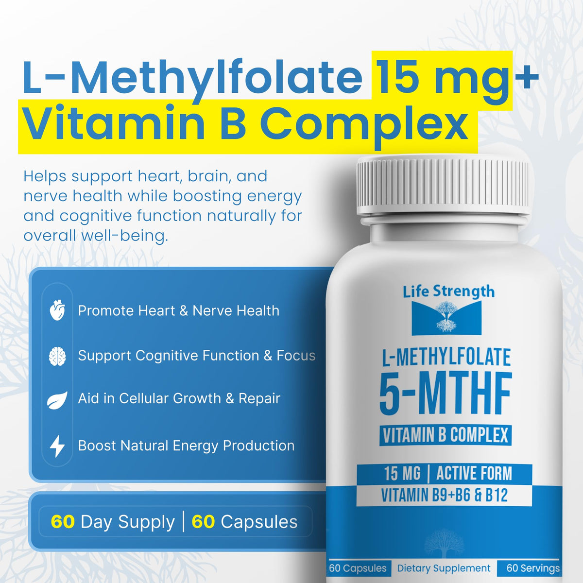 LifeStrength L-Methylfolate 15mg + B Complex - 60 Capsules - image 4